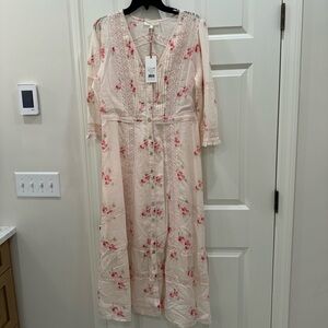 Loveshack fancy size 12 desert Victorian cotton midi dress. NWT